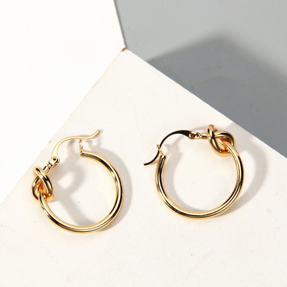 Chic Gold Knot Hoop Earrings - Picture 6 of 7